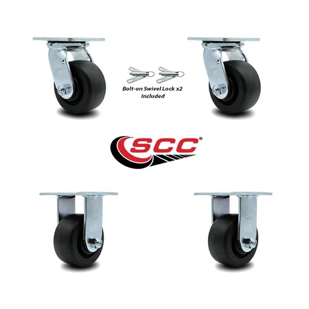 Service Caster 4 Inch Polyolefin Caster Set with Roller Bearings 2 Swivel Lock 2 Rigid SCC SCC-30CS420-POR-BSL-2-R-2